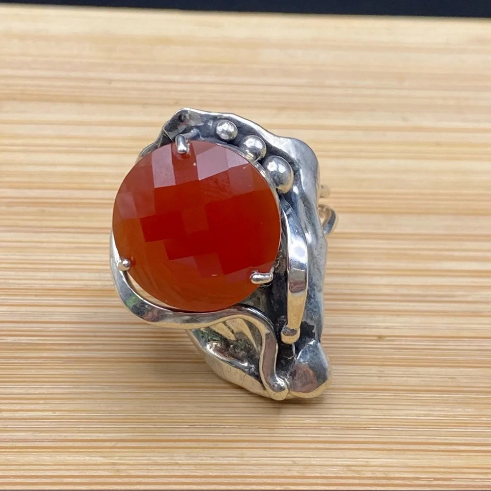 Sterling Silver Large Carnelian Stone Ring - Picture 13 of 16